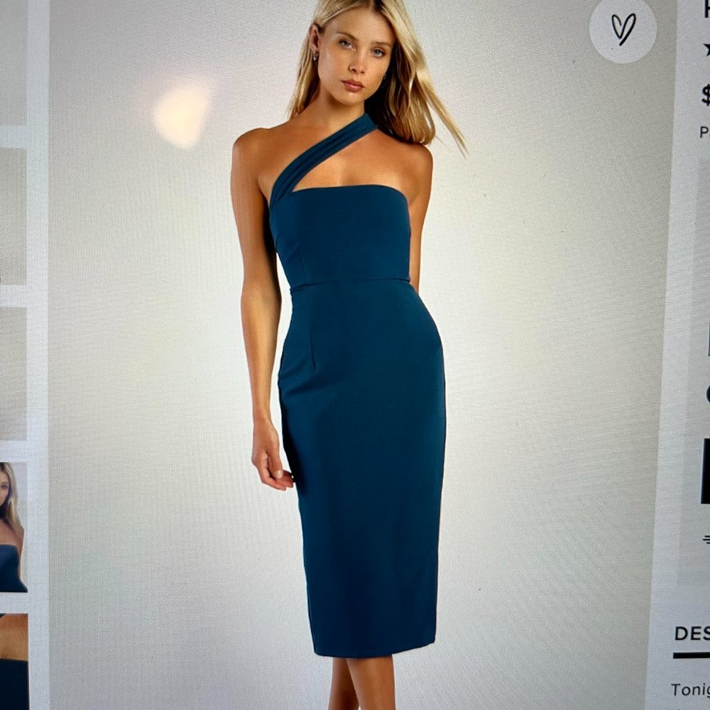 Teal Blue One Shoulder Midi dress from Lulus